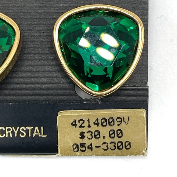 Vonelle Swarovski Crystal NWT Vintage 80's Gold Tone Emerald Green Clip Earrings - Picture 12 of 13